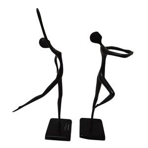13" Pair Vintage Bodrul Khalique Ballet Dancing Woman Bronze Sculptures Black